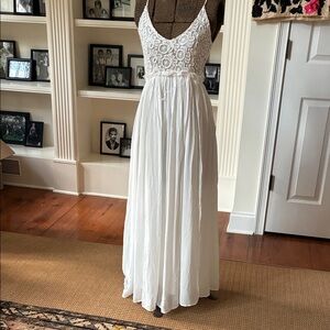 - Bohemian backless Spaghetti Strap white maxi dress